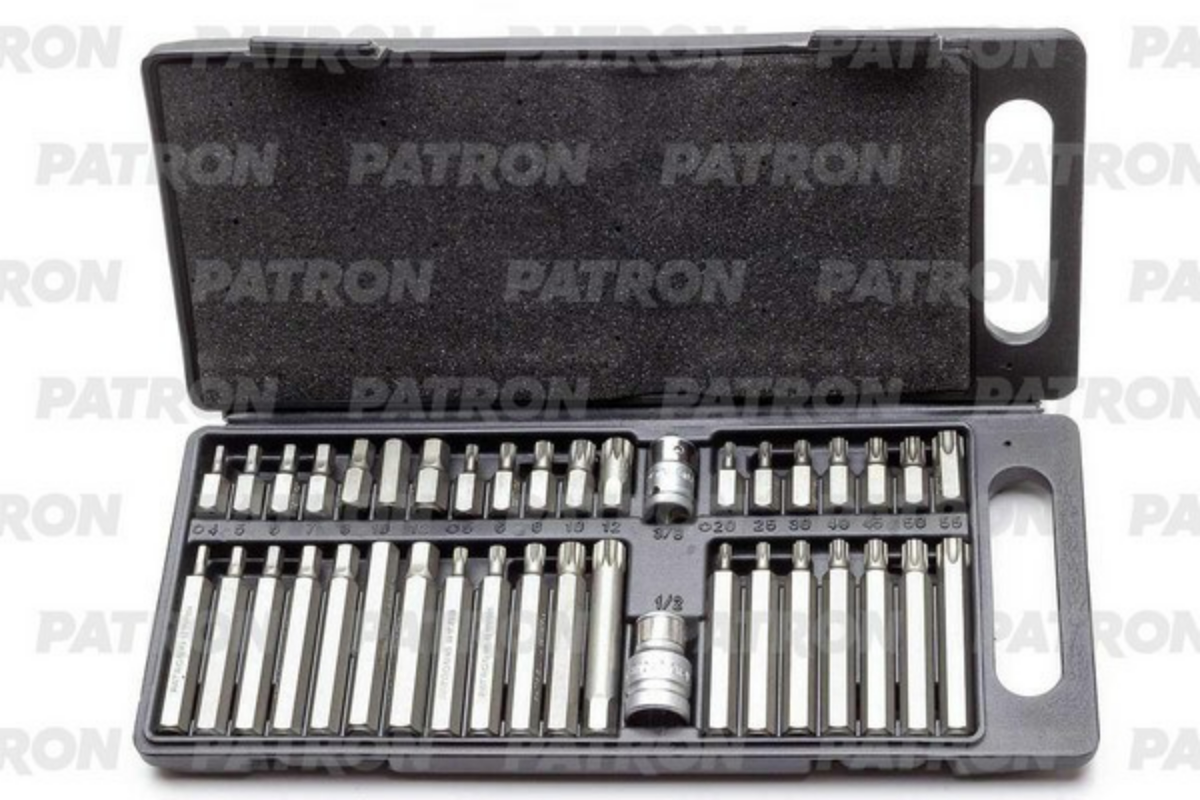 Набор бит 40 пр: HEX, TORX, SPLINE, 1/2 inch, 3/8 inch, 30, 75 мм, в пластиковом кейсе